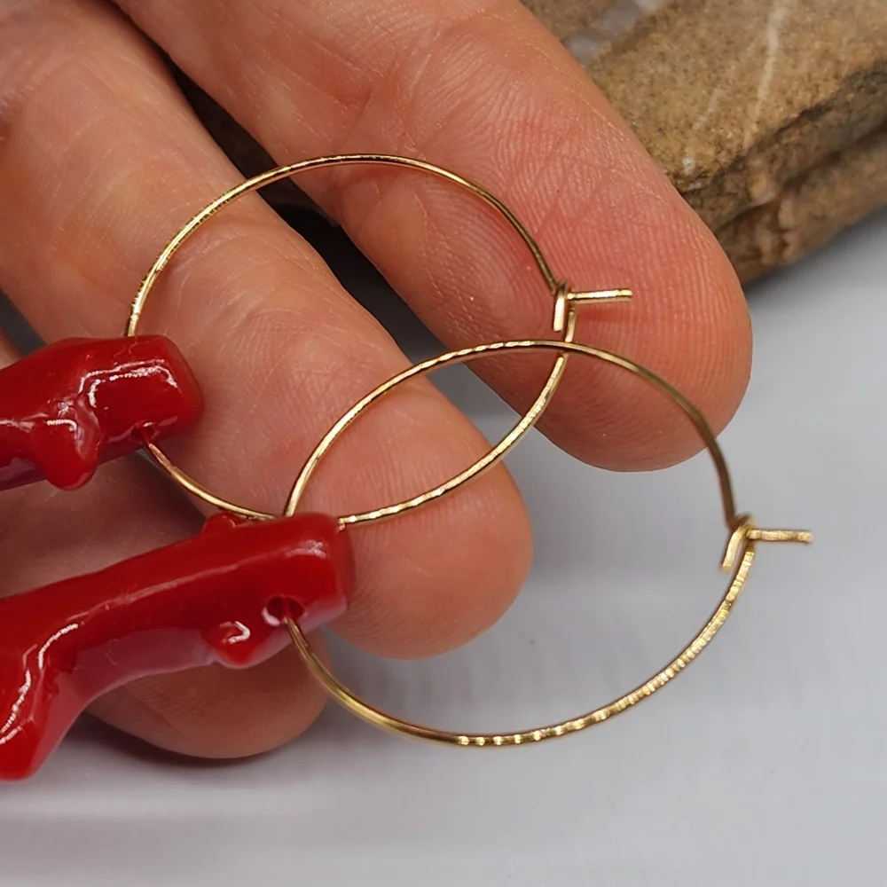 Anthro 14kt Gold plated Hoop Earrings/Studs Red Coral Branch